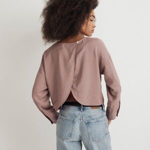 Madewell Open Back Drapey Blouse Pink Mauve Long Sleeve Top Medium